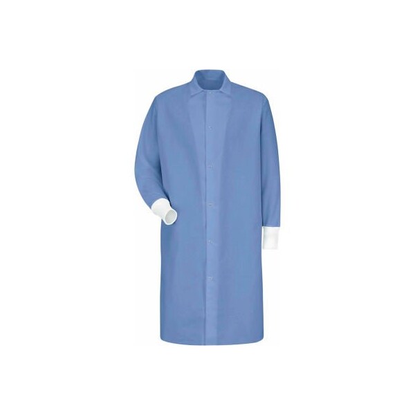 Red Kap Gripper-Front Butcher Coat W/Knit Cuffs, Pocket-less, Spun Polyester, Light Blue, S